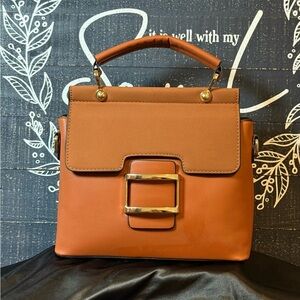 Rust Brown Vegan Leather Satchel with Adjustable Strap and Spacious Interior